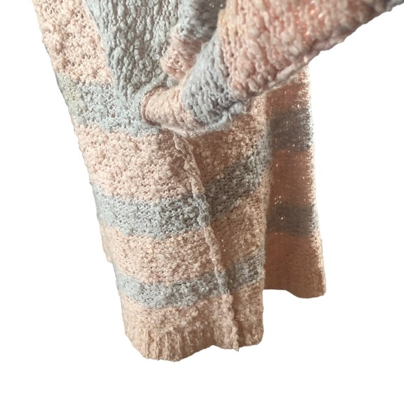 Free People Cotton Pullover Sweater  Women M  Pale Pink and Gray Stripes  Knubby - Picture 6 of 10
